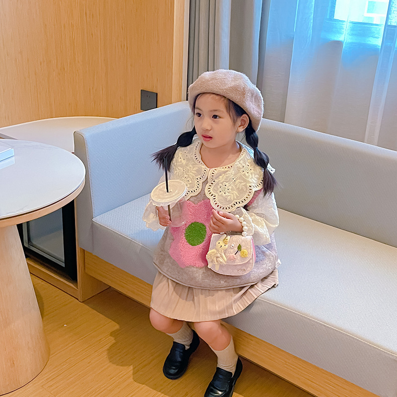 Bolso de los niños otoño e invierno nuevo lindo conejo perla bolso de mano chica princesa encaje bolsa de mensajero monedero comercio exterior