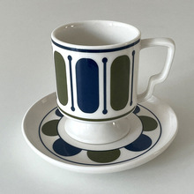 复古高脚咖啡杯碟蝴蝶耳把手创意陶瓷杯牛奶杯早餐杯下午茶
