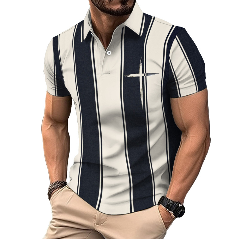 Nueva camisa de golf europea y americana transfronteriza camisa de polo con estampado de letras de manga corta color sólido gráfico 3d camisa POLO de tres botones