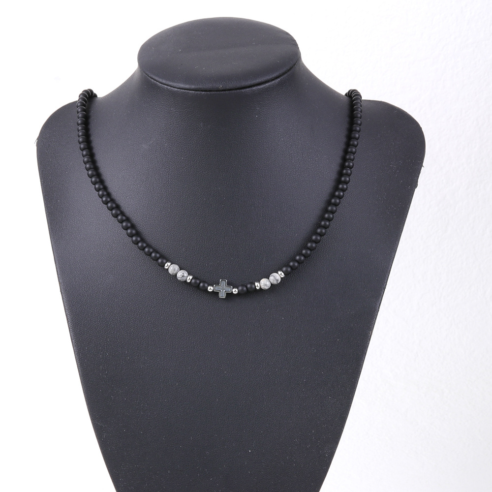 15g Weight Natural Stone Pendant Material Choker Classification Beads Chain Material Beaded Chain Chain Type 1 Piece Quantity Daily Occasion Beaded Material Cross Pattern All Seasons Season Men's Gender Polishing Design Retro, Streetwear Style Retro Streetwear Cross Beaded Polishing Men's Choker Men Beaded Necklaces 4