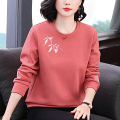 妈妈装2025秋季新款圆领绣花长袖女高级感卫衣洋气上衣宽松遮肉