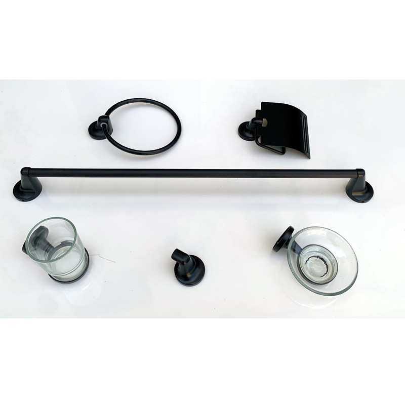 Toallas de aleación de zinc transfronterizas para el comercio exterior accesorios de baño conjunto de baño negro de seis piezas gancho de vestir barra única