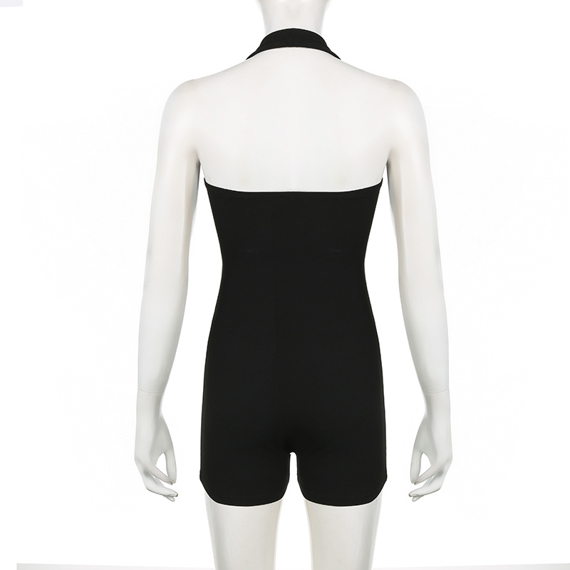 Summer Street Sports Fitness Halter Jumpsuit Solid Color Tight Sexy Casual Sleeveless Jumpsuit Shorts