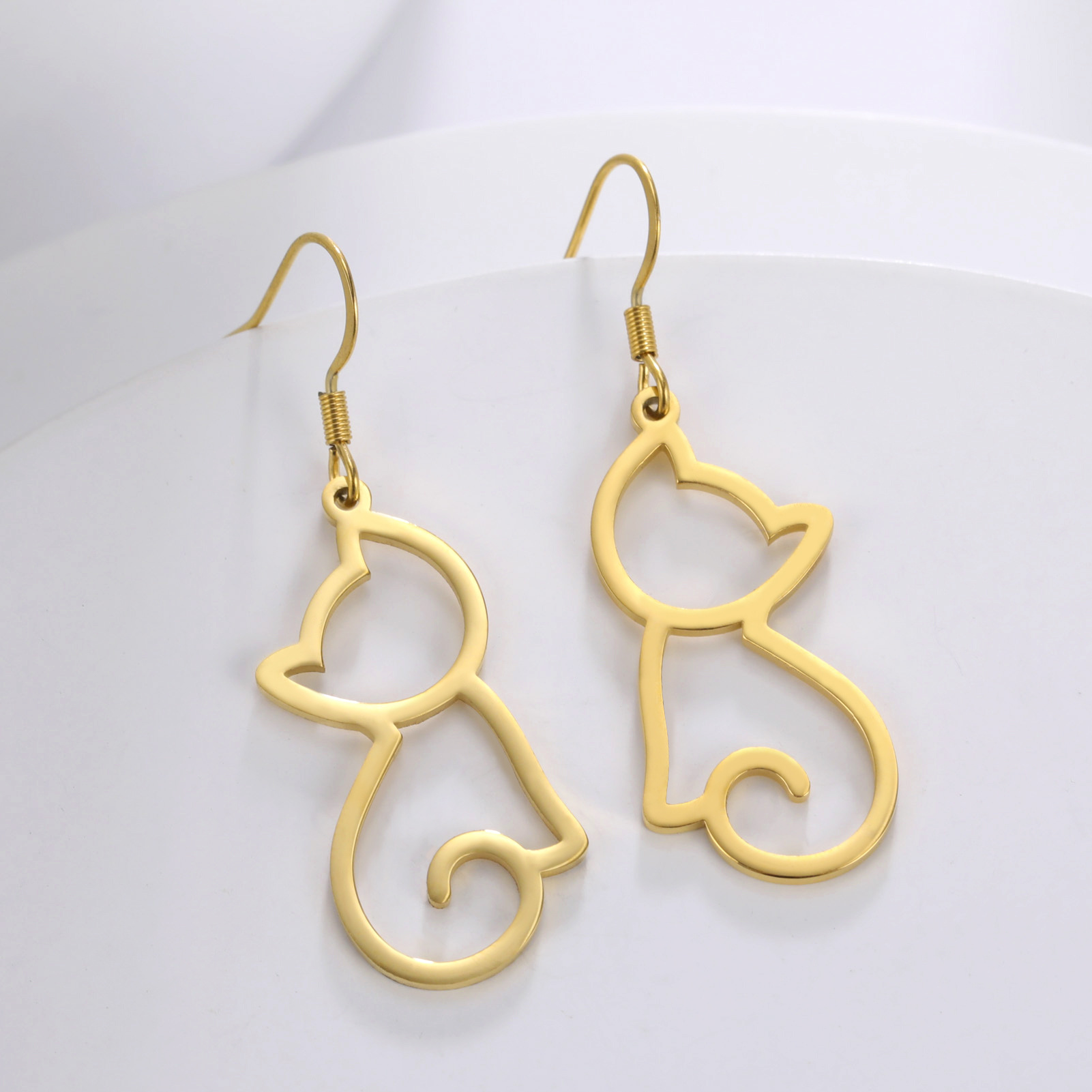 Cute Cat Stainless Steel Plating Earrings 1 Pair