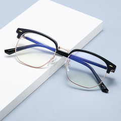 Ultra-light half-frame myopia glasses for men, trendy European and American-style Instagram-inspired design, comfortable anti-blue light HD lenses—wholesale available for women.