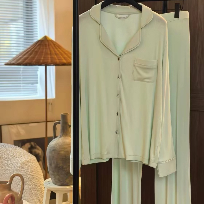 [Christmas] skim * s Kardashian Pajamas suit Solid Color Long Sleeve Pants Home Wear suit