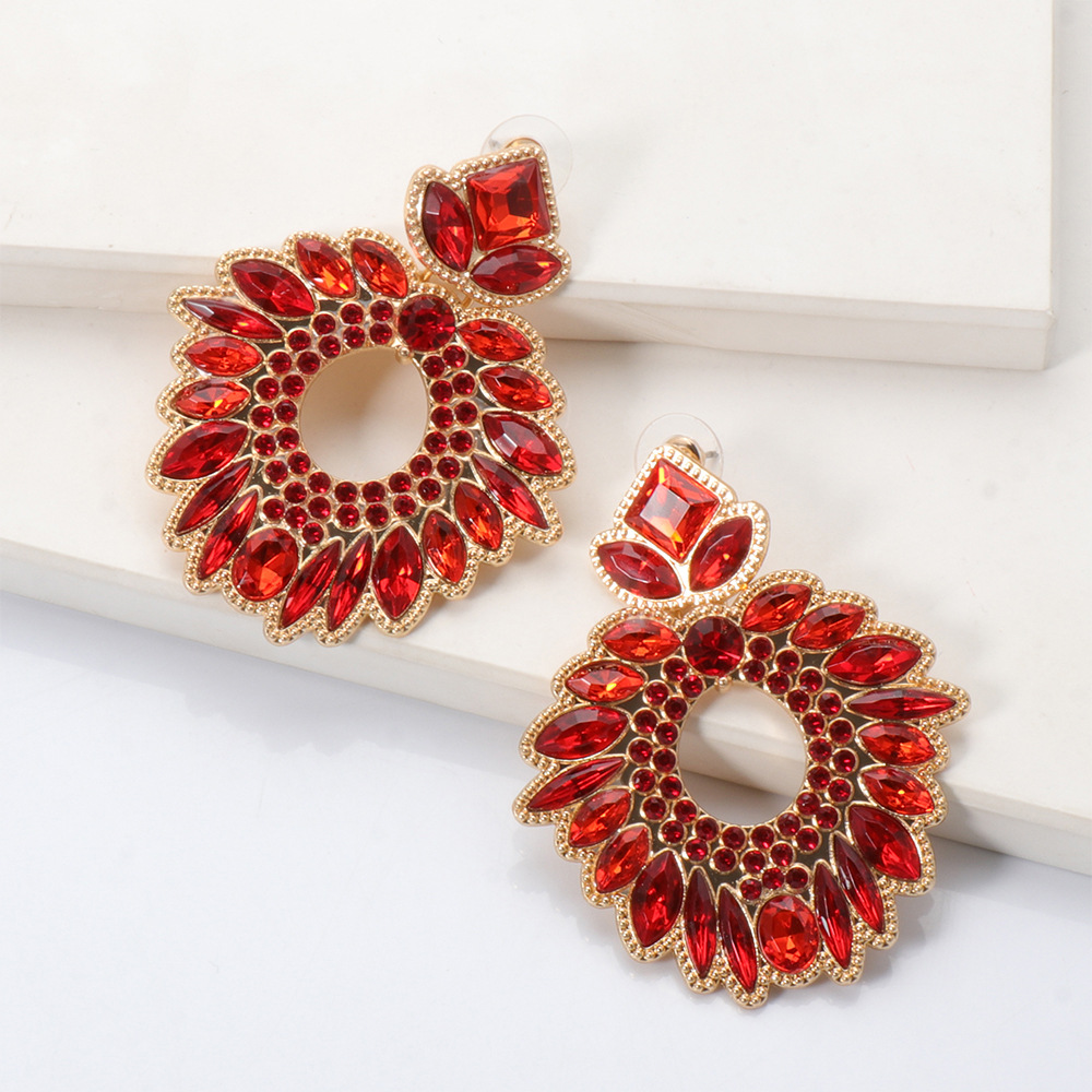 Exaggerated Alloy Rhinestone Colored Diamond Geometric Earrings display picture 2