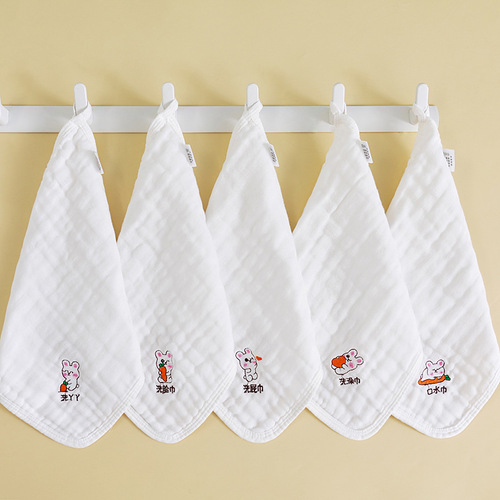 Wholesale cartoon tiger embroidered square towel cotton baby baby gauze six-layer saliva towel kindergarten face towel