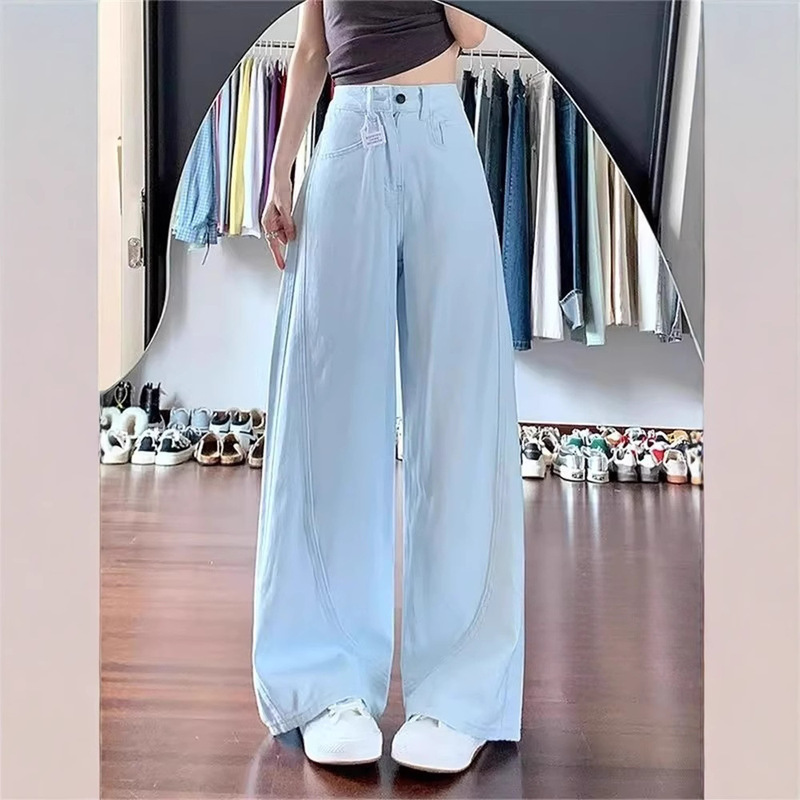 Plus Size Sky Blue American Wide-Leg Jeans for Women 2025 Summer New Fat mm Retro Draped Straight Long Pants Plus Size Sky Blue American Wide-Leg Jeans for Women 2025 Summer New Fat mm Retro Draped Straight Long Pants