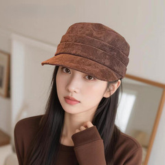 日系复古咖色贝雷帽女2025新款显脸小百搭蓓蕾帽大头围画家帽子潮