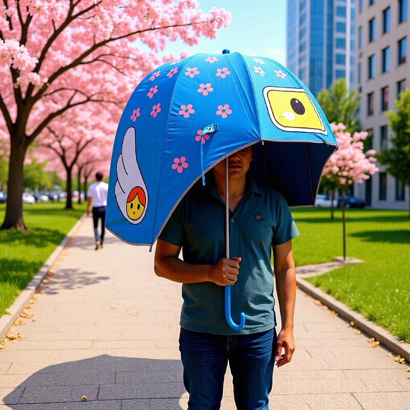 Children's Umbrella Helmet-Style Umbrella Hat, Rainproof, Uv Protection, Windproof, Creative Long-Handle Umbrella for Students