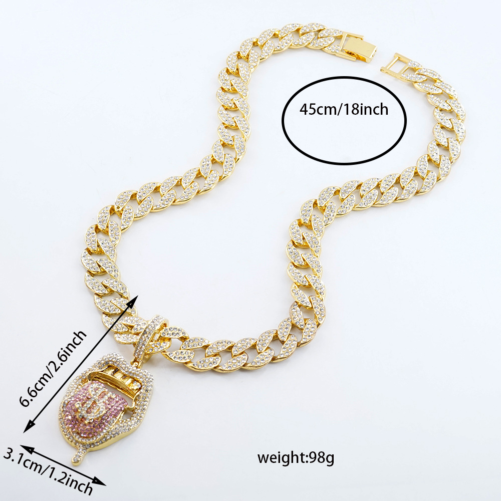Personalidad hip-hop rap tridimensional aleación de rap collar colgante de lengua de diamante completo accesorios de moda hip-hop europeos y americanos transfronterizos