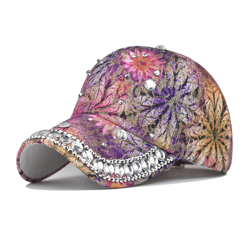 Femmes Élégant Pastorale Fleur Strass Avant-toit Incurvé Casquette De Baseball display picture 1