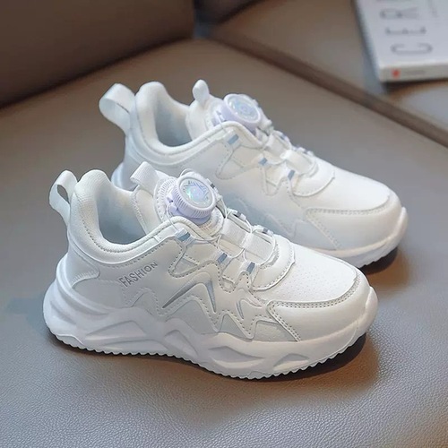 Girls' Shoes Sports Shoes 2024 Spring and Autumn New Children's Dad's Shoes for Big Children and Students Swivel Button White Shoes