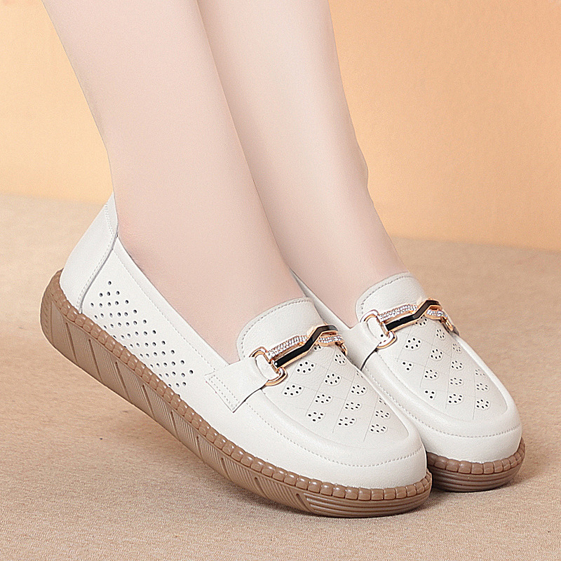 Giày sneaker nữ da thật đế mềm thoải mái, phù hợp người lớn tuổi, size lớn — Be【Kiểu giày đơn】