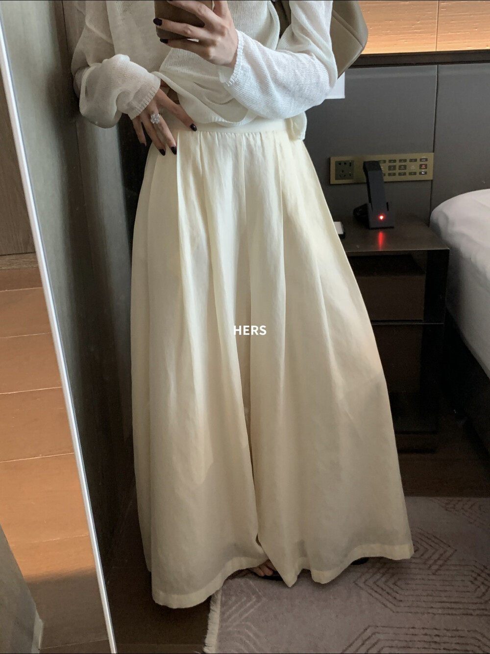 Quần culottes nữ ống rộng cạp cao thun lưng dáng suông phong cách Nhật — Thẻ hồng, màu trắng chi tiết 12