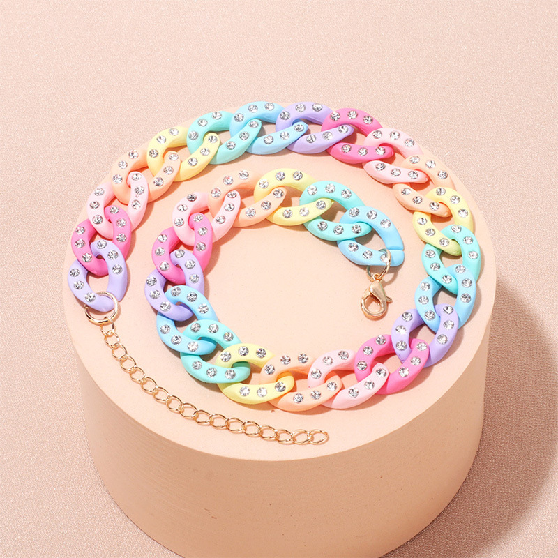 Colorful Pattern Punk Colorful Alloy Soft Clay Chain Diamond Rhinestone Necklace