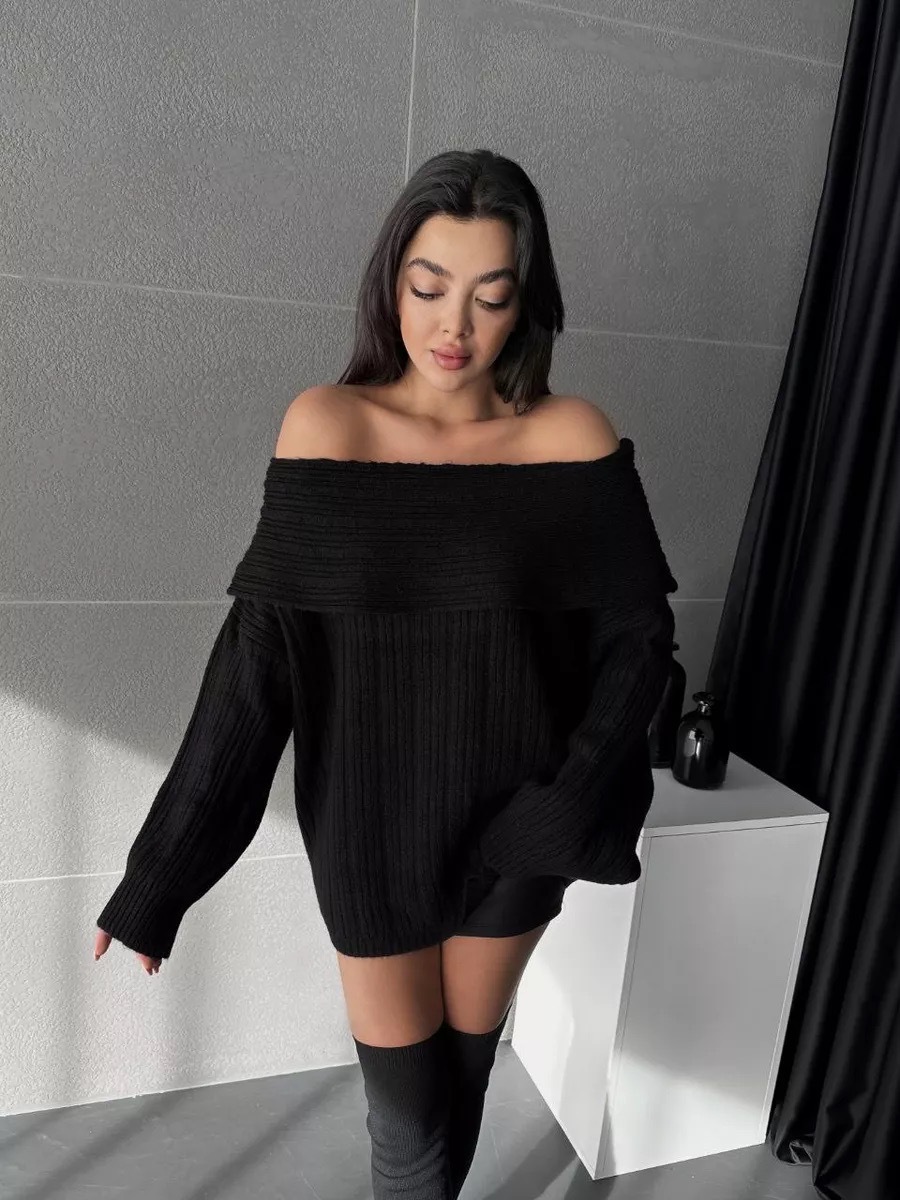 Off-Shoulder Knit Sweater – Long Sleeve(S-XL, 4 Colors, Sexy Drop Neckline, British-Inspired, Work-to-Party Versatile)​_ecoleips.com