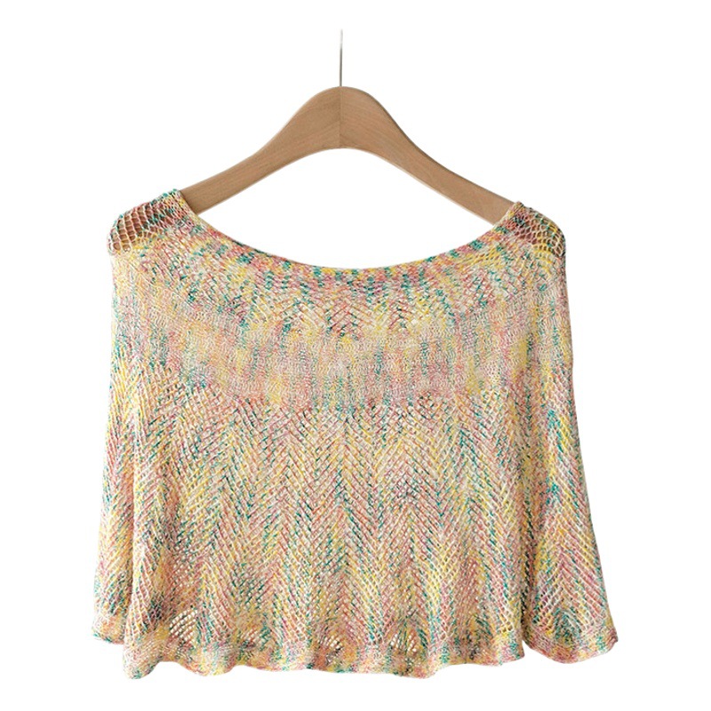 Color satinado Jersey de punto chal decoración exterior hueco transpirable todo-fósforo hombro almohadilla cervical soporte protector solar chal falda