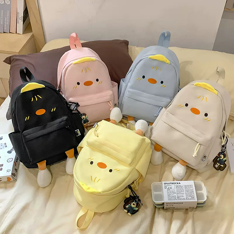 日系卡通小鸭双肩包2025新款时尚撞色玩偶书包大容量软妹旅行包潮