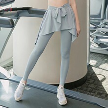 热卖特大码假两件瑜伽裙裤 胖MM200斤健身速干高腰紧身跑步裤