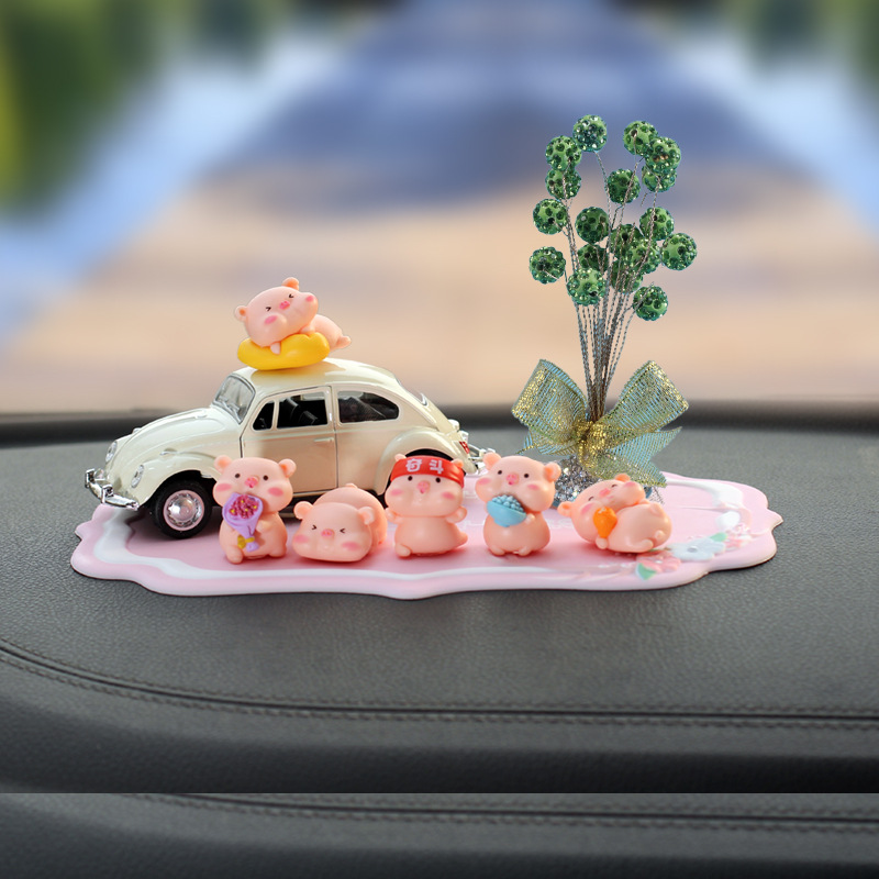 Coche rojo rojo neto cerdito adornos de coche diosa consola central de coche con incrustaciones de diamantes decoración de macetas creativo y lindo