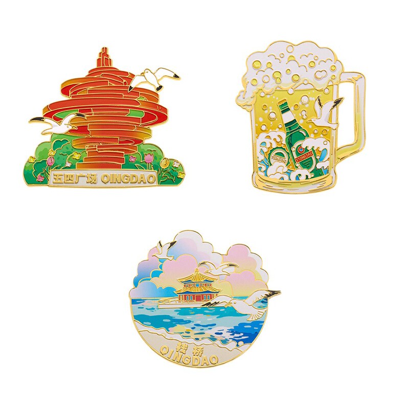 【青島シリーズ】冷蔵庫に金属エナメル磁気吸引ビール文化冷蔵庫を貼って山東観光記念品を飾る|undefined