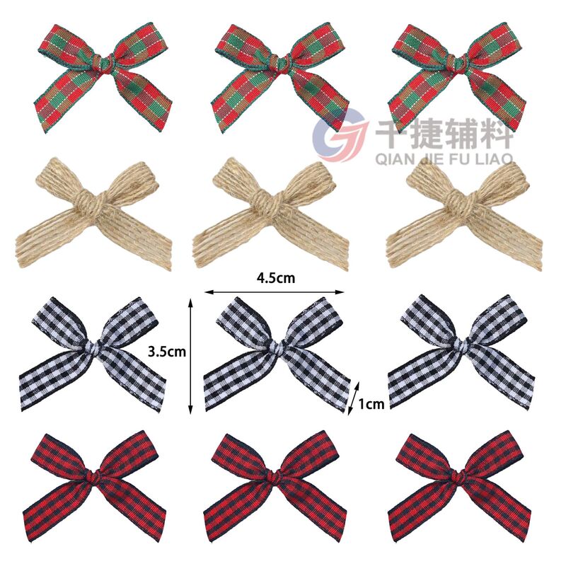 Spot Black and White Red and Green Plaid Bow Hemp Rope Hand-Knotted Accessories Amazon Christmas Three-Color Bow Set