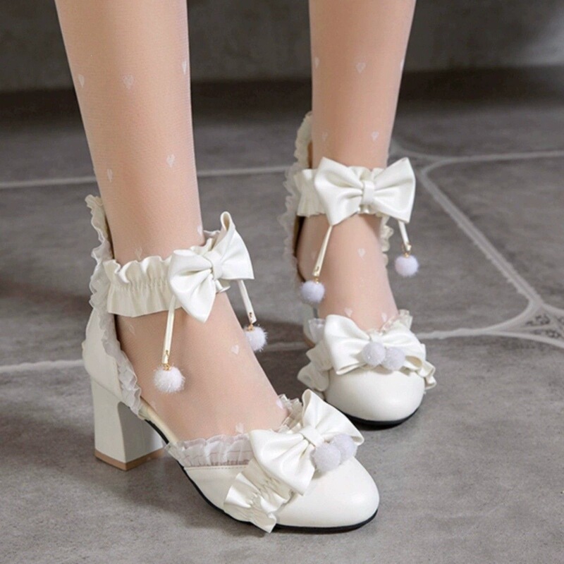 Summer Children's Round-Toe High-Heeled Student Sandals for Girls, White Bow Princess Style, Suitable for Older Children, Performance Girls' Shoes
