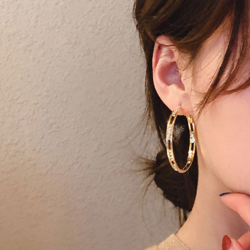 Boucles d'oreilles en forme de cercle avec aiguille en argent et diamant exagéré, grande personnalité féminine, tempérament, célébrité sur Internet_voghion.com