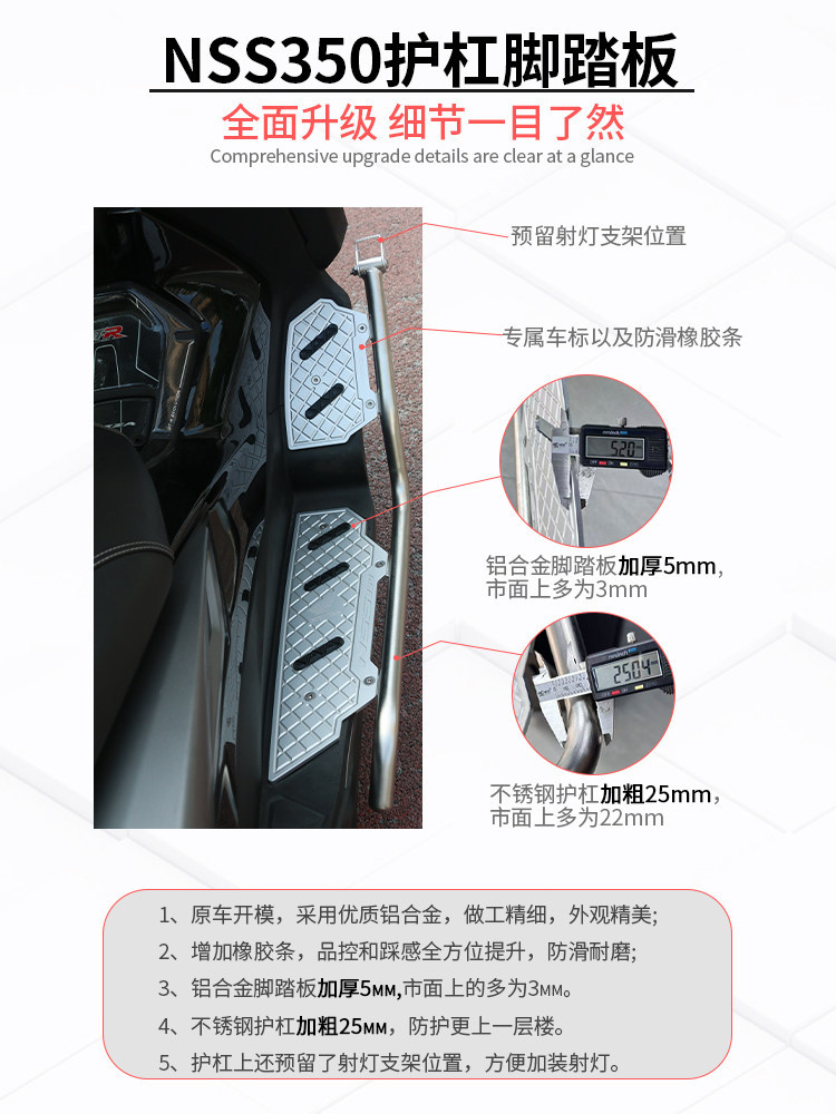 Suitable for Honda Forza 350 Guard Bar Modification, Aluminum Alloy Foot Pedal, Nss350 Stainless Steel Anti-Fall Bumper
