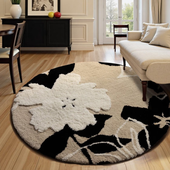 Round Living Room Carpet Large Area Bedroom Bedside Blanket Absorbent Non-slip Foot Mat Thickened Flocking Floor Mat Coffee Table Blanket