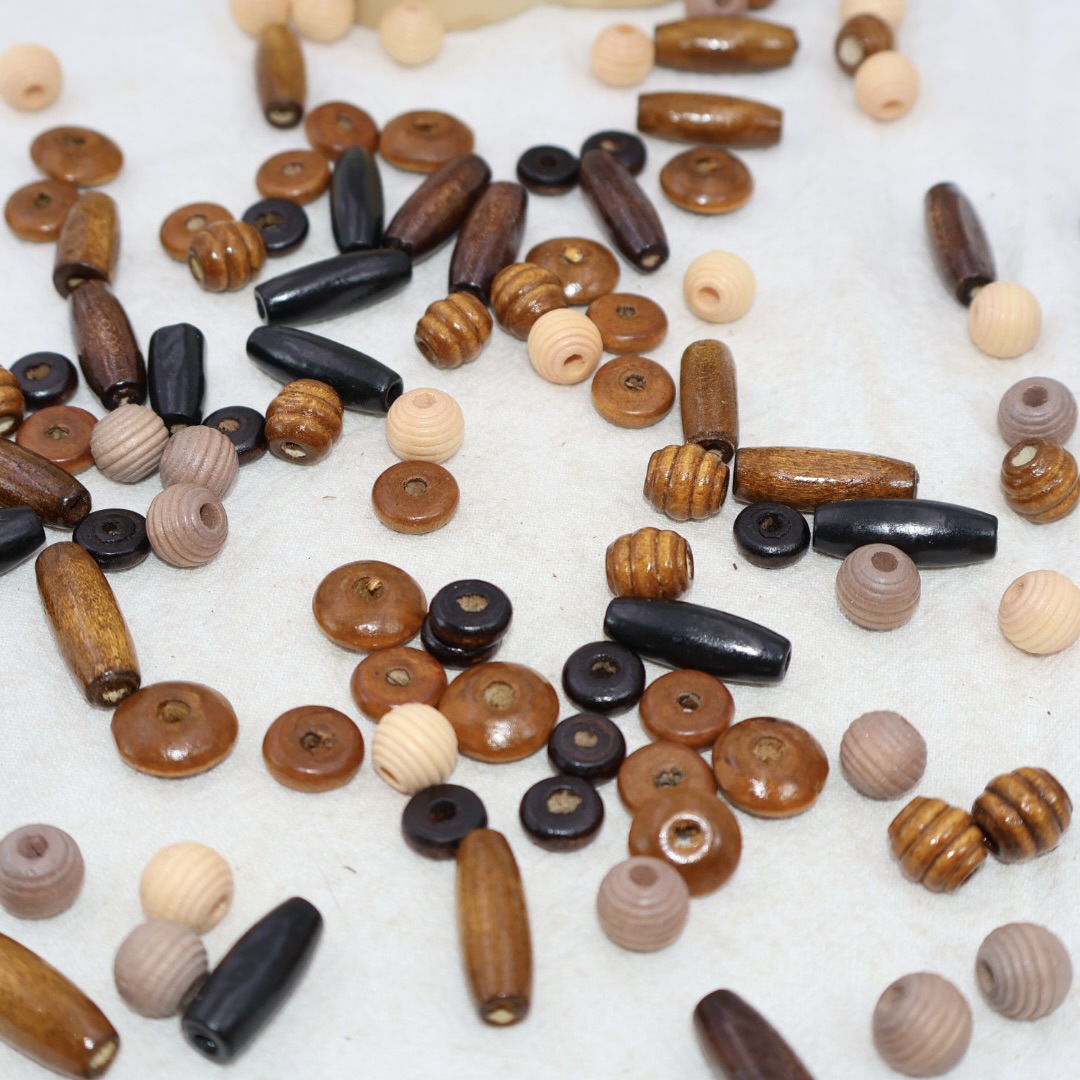 守源 木珠散珠咖色木珠圆片螺纹珠手工diy饰品配件箱包挂件服饰辅