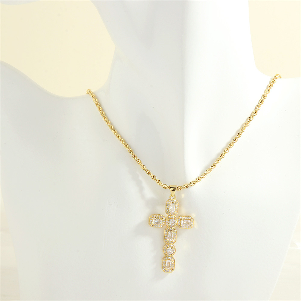 Casual Simple Style Cross Copper Zircon Pendant Necklace display picture 3