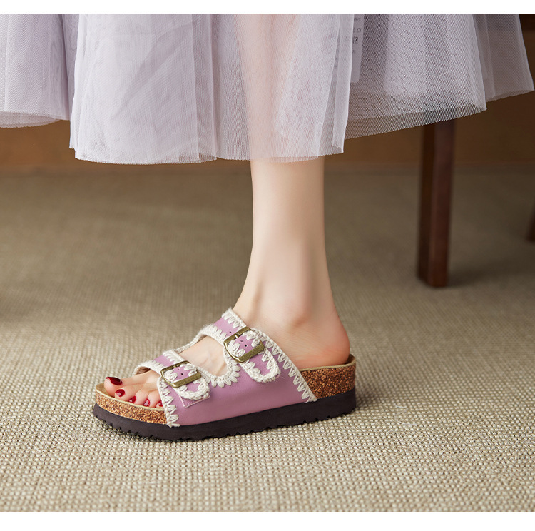 Sandal Birkenstock đế dày hở mũi quai thắt lưng cho nữ — đen chi tiết 7