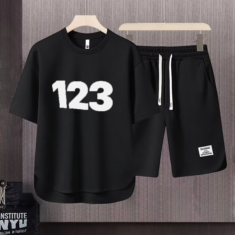 Men's Clothing 2024 Waffle Casual Summer Suit Men's Loose Teen Short sleeved T shirt Shorts Handsome Two piece Suit_mkmklike.com
