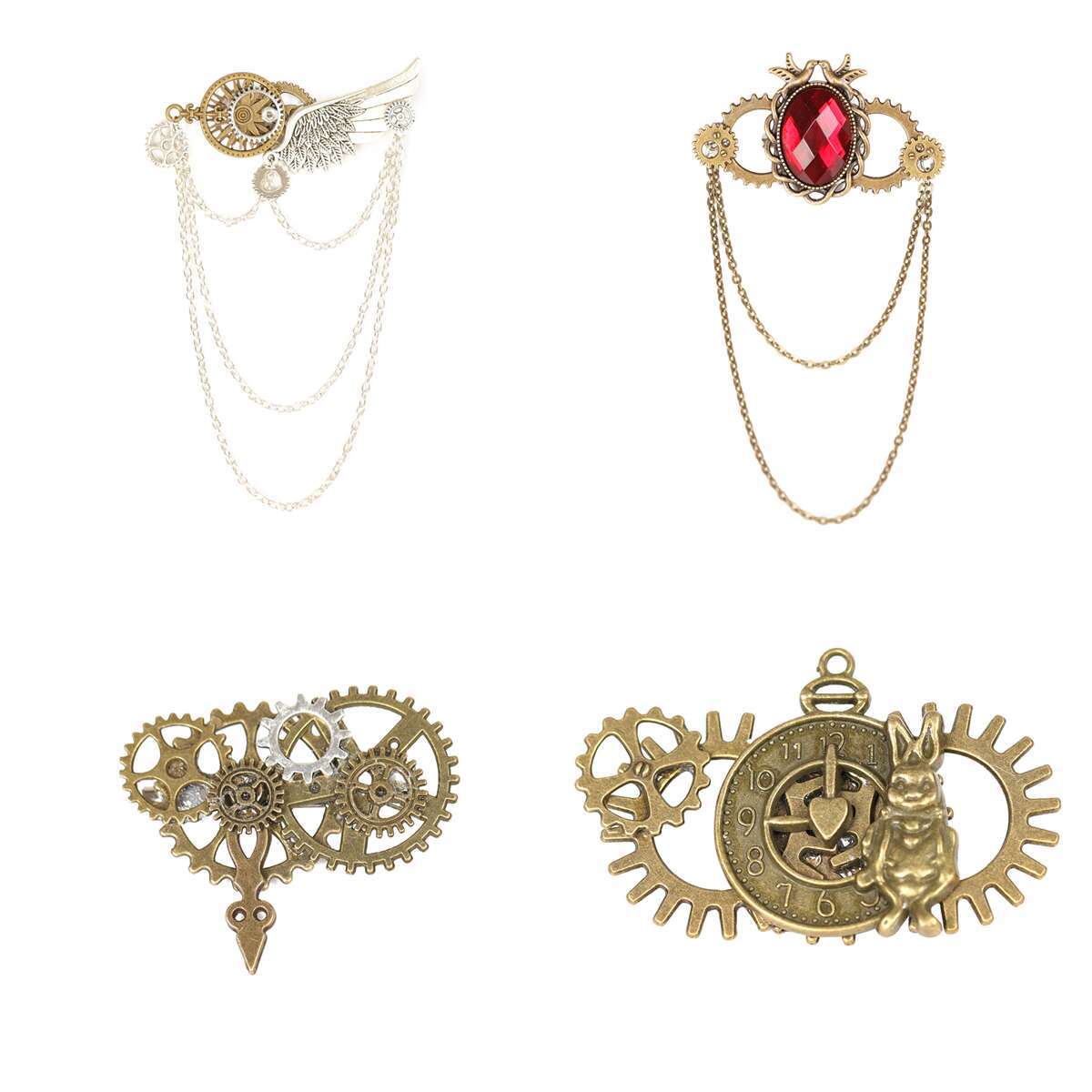 Steampunk Multi-Element Gemstone Peace Dove Gear Mr. Rabbit Wings Brooch Brooch