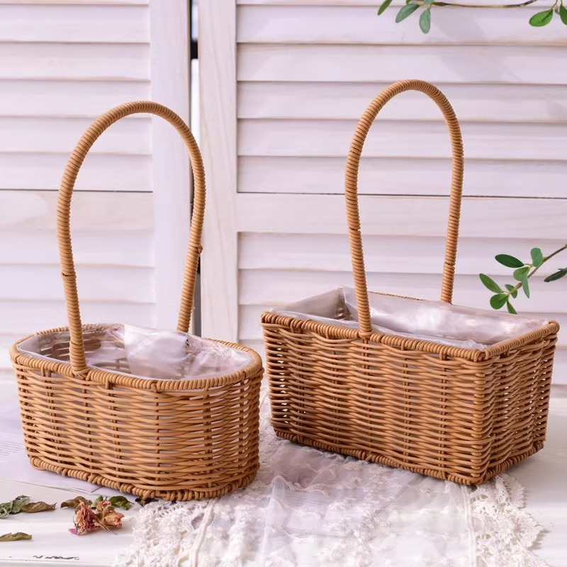 Cestas de flores de huevos de vid de plástico tejidos, flores de luna, flores de mano tejidas, ramo de flores para regalar a una amiga, cesta de flores de mano