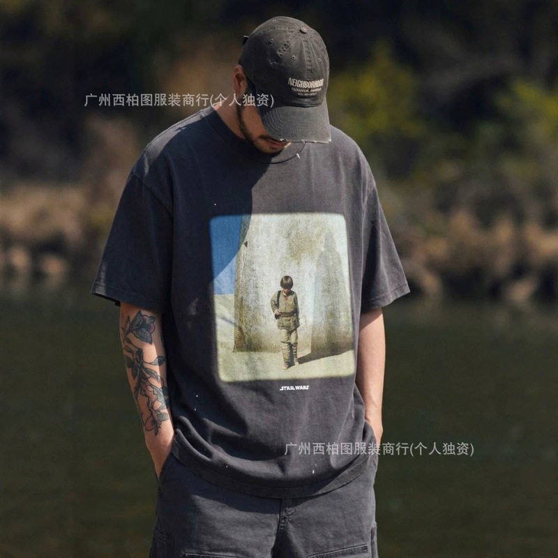 Saint Michael Star Wars Vintage Washed Retro Distressed Loose Vtg Short-Sleeved T-Shirt for Men and Women Trendy