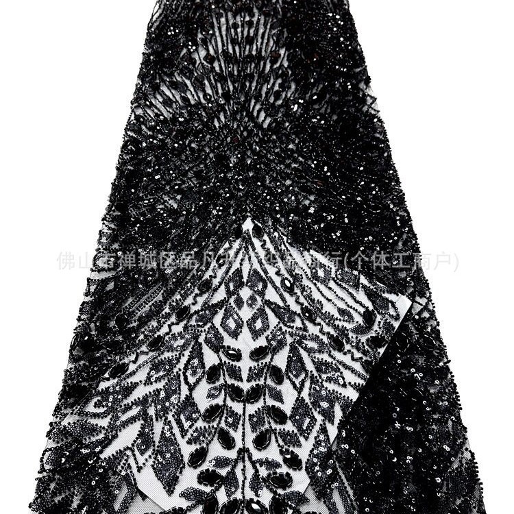 Geométrico diamante ojo de caballo tela de malla de diamante mano clavado cuentas esquinilla pecho de cola de pez vestido de boda tela de noche