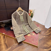 新中式刺绣提花加棉改良唐装外套2025冬季新款设计感圆领上衣女装