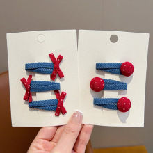 新款儿童牛仔发夹可爱圆形爱心波点BB夹刘海夹小女孩侧边碎发夹子