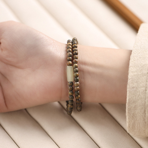 Original design purple sandalwood/green sandalwood 4mm rosary original Hetian jade natural shape pearls elegant temperament national style bracelet 