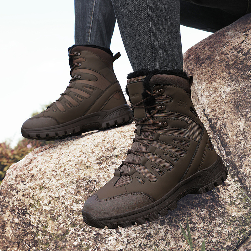 Invierno al aire libre botas de nieve del noreste para hombres gruesas impermeables, antideslizantes, cálidas y terciopelo, zapatos de algodón de esquí a prueba de frío de escalada de montaña