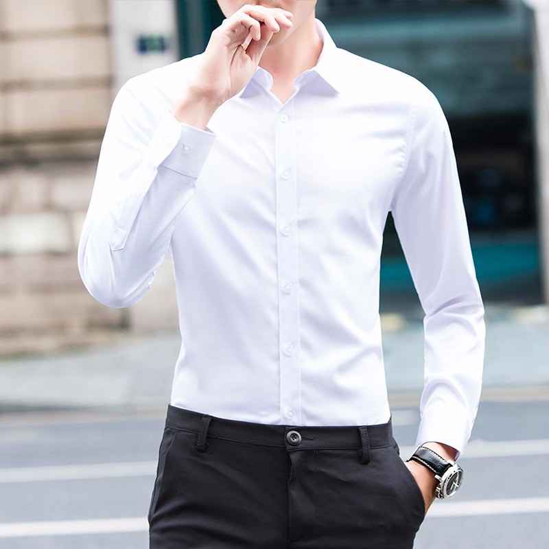 Camisa de los hombres de manga larga de primavera y otoño Delgado Ajuste de moda de negocios ropa formal no planchar camisa de los hombres guapo camisa blanca