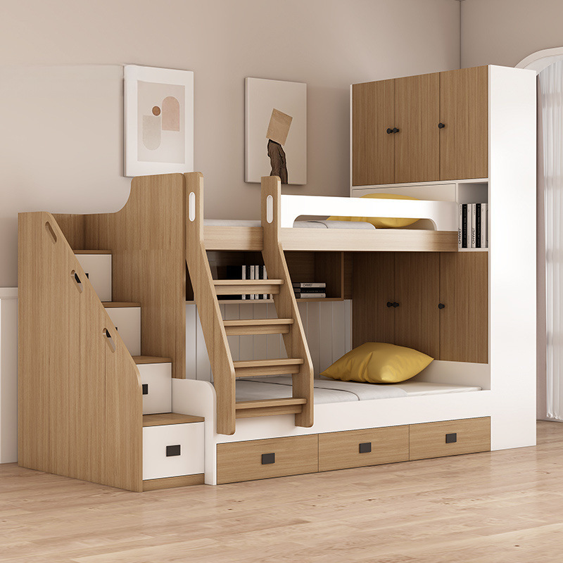 Children's Bunk Bed with Wardrobe, Suitable for Small Spaces, with a Desk and Staggered Height for Children