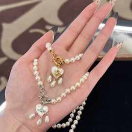 【厂家直销】西太后爱心珍珠水滴流苏项链土星贝珠锁骨链一件代发