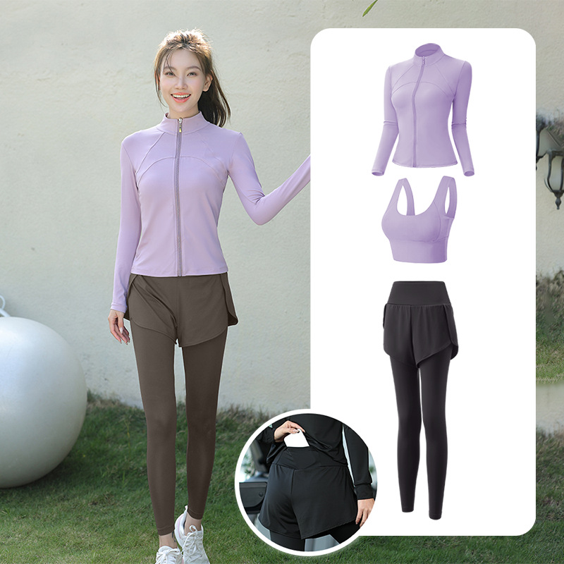 Trajes de yoga para mujeres de verano para correr ropa deportiva suelta rápida ropa seca bolsillo para correr trajes de mujeres de la mañana para correr comercio exterior