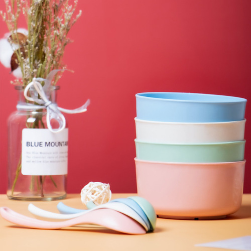 Wheat straw rice bowl children's creative tableware Nordic style household 4-inch plastic bowl solid color factory direct sale