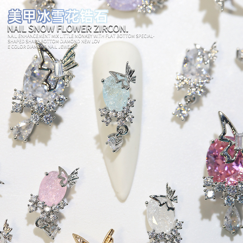 New Ice and Snow Zircon Jewelry Wholesale, Dazzling Internet Celebrity Light Luxury Butterfly Diamond Three-Dimensional Metal Nail Decoration